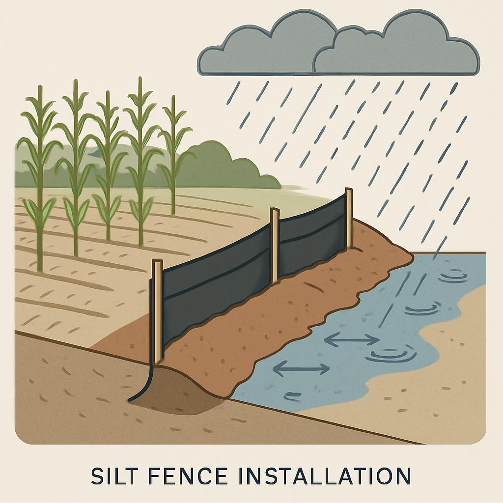 The alt text for the silt fence image is: "Silt Fence Installation."