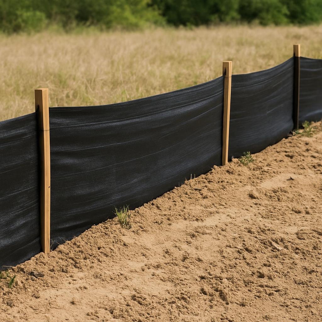 Three black plastic barrier sheets are used to prevent weeds and other unwanted vegetation from growing through. The botto...